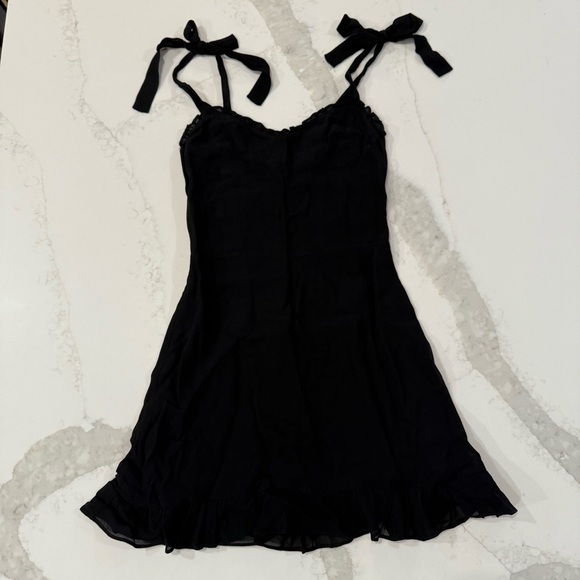 Reformation Christine Mini Dress RuffleHem TieStraps Sweetheart Womens 2 Black - Picture 7 of 16